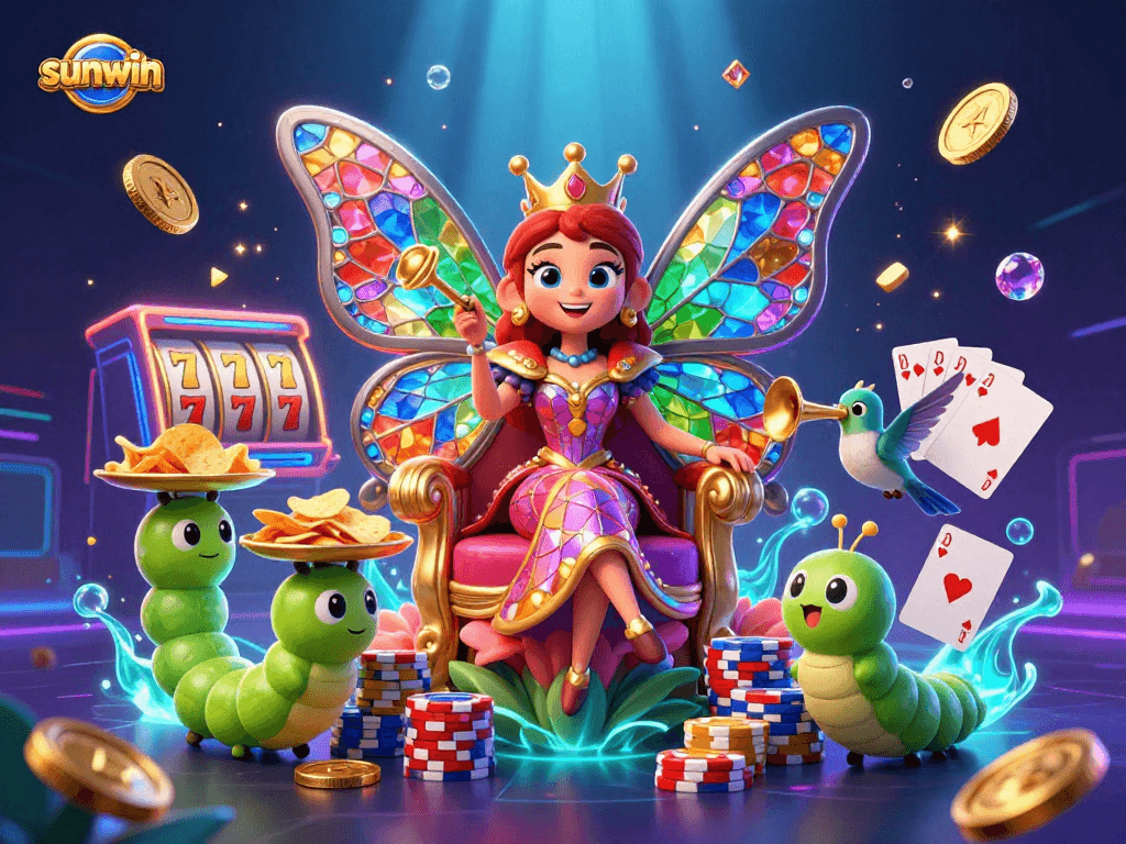 Experience the magic of sunwin with a stunning casino scene featuring vibrant characters and exciting games.