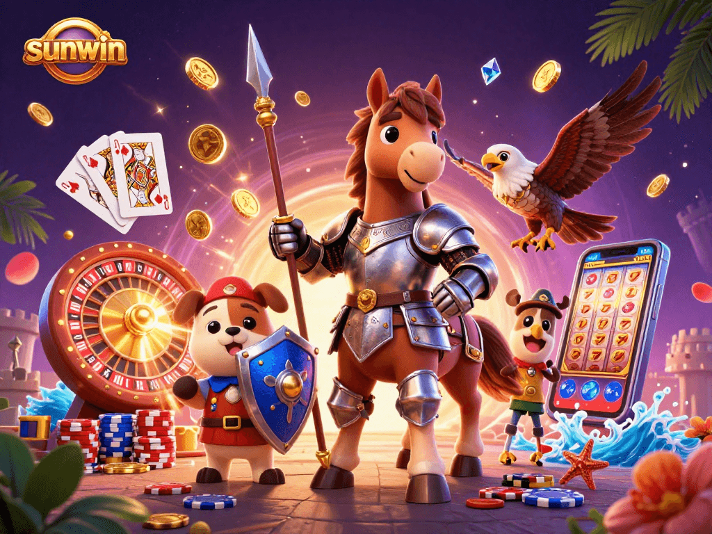 spin to win with sunwin's dynamic casino adventure featuring knight, squire, and falcon