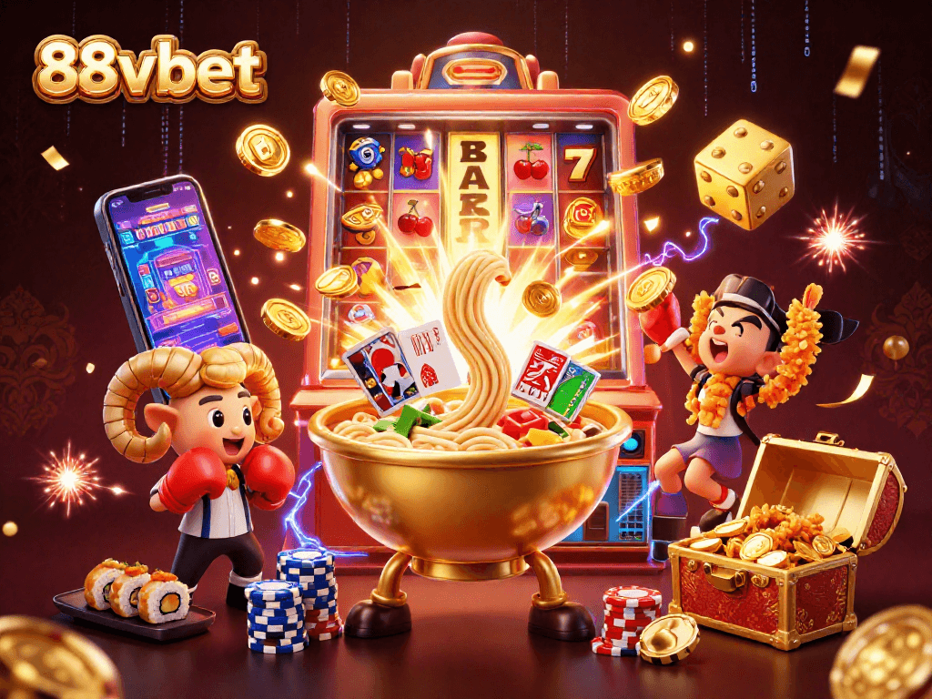 Experience the excitement of 88vbet’s vibrant casino with dynamic characters, gaming elements, and thrilling visuals.
