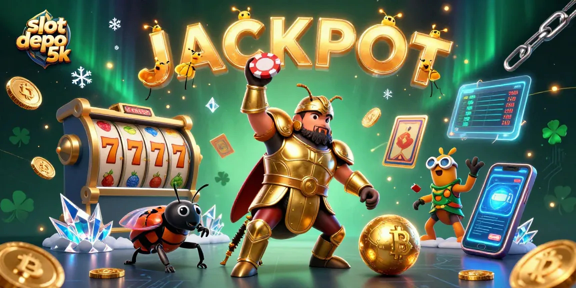 Spin to win big with slot depo 5k at this vibrant casino scene featuring exciting elements and characters.