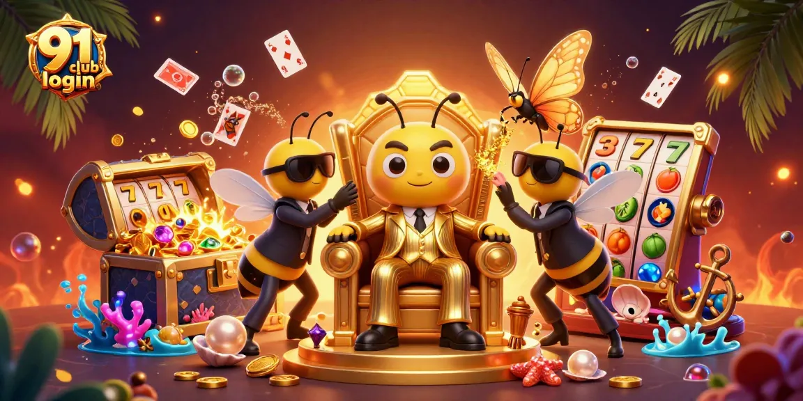 Engage with the 91 club login process featuring a bumblebee mob boss amid casino elements and excitement.