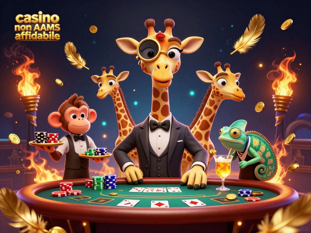 Gioca al casino non AAMS affidabile con il giraffa elegante al poker, mentre le monete d'oro volano intorno.