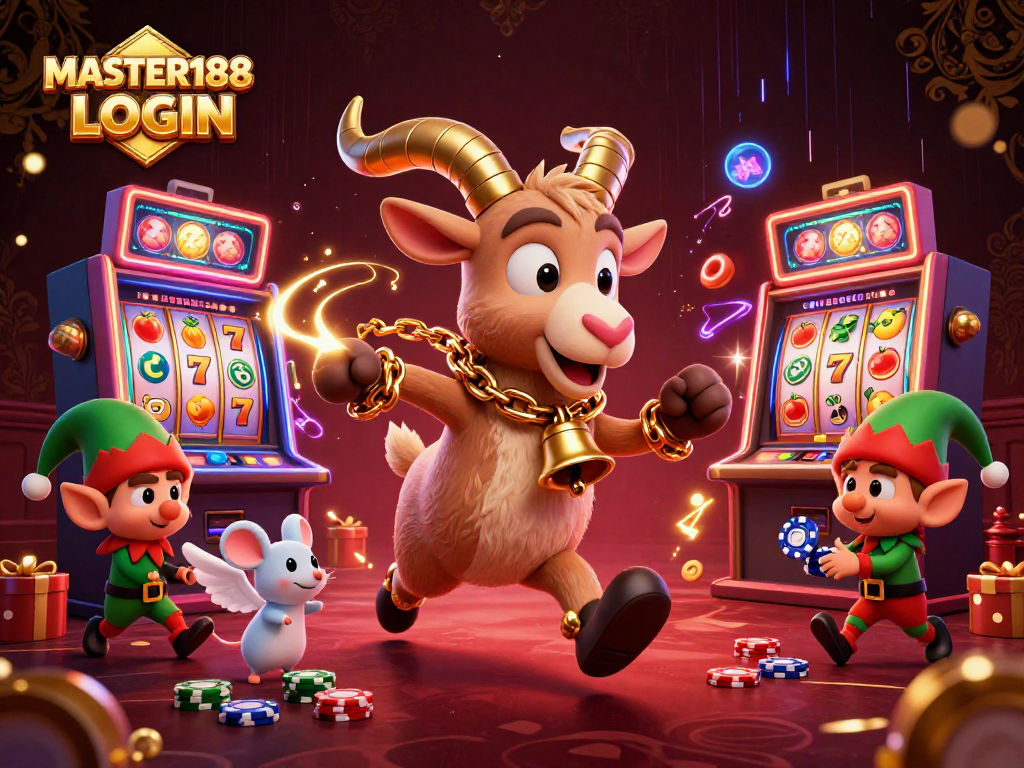 Experience the thrill of MASTER188 LOGIN with this festive casino scene featuring Krampus and mischievous gremlins.