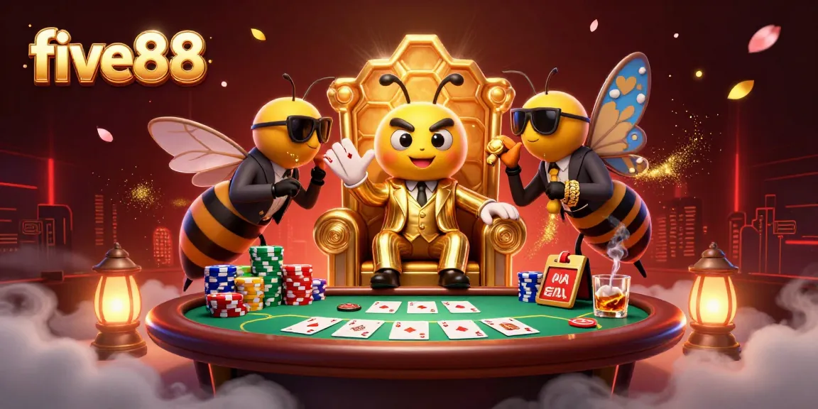 five88 casino scene featuring a bumblebee mob boss and poker elements with vibrant graphics.