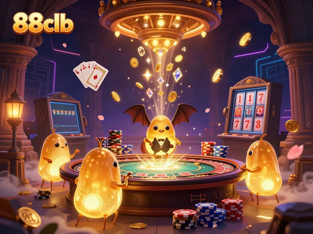 Experience vibrant 88clb casino excitement with glowworms illuminating a lively card game.