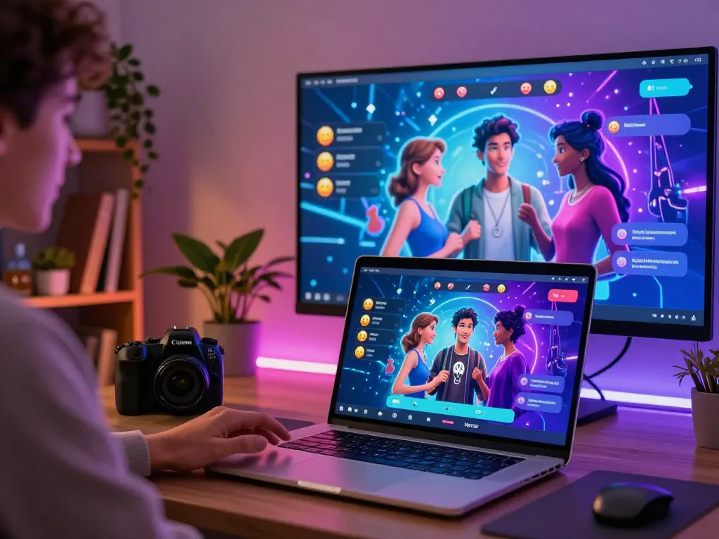 User enjoying a porn chat ai experience in a modern indoor environment with AI graphics.