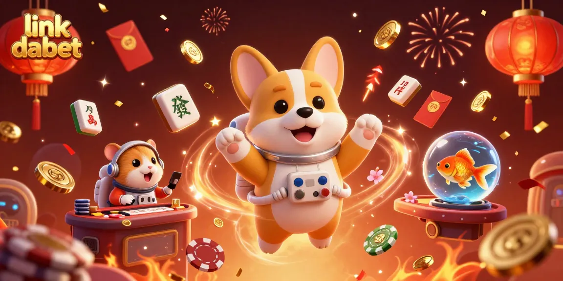 Engage in thrilling gaming with link dabet's vibrant casino scene featuring a floating corgi and dynamic elements.
