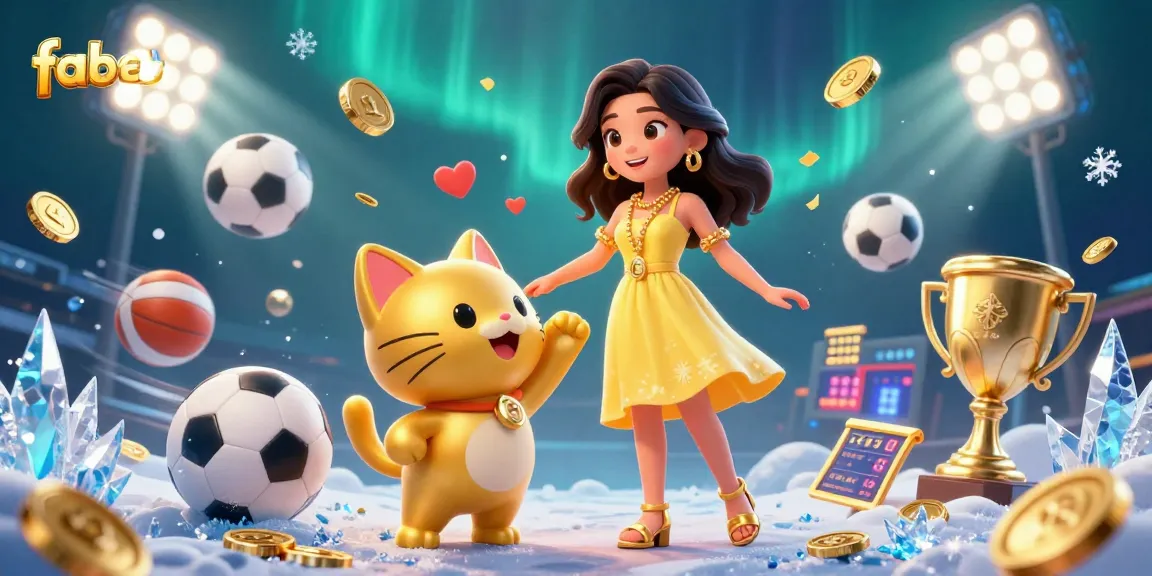 Engage with fabet's vibrant sports betting scene featuring a cheerful Asian woman and a lucky cat.