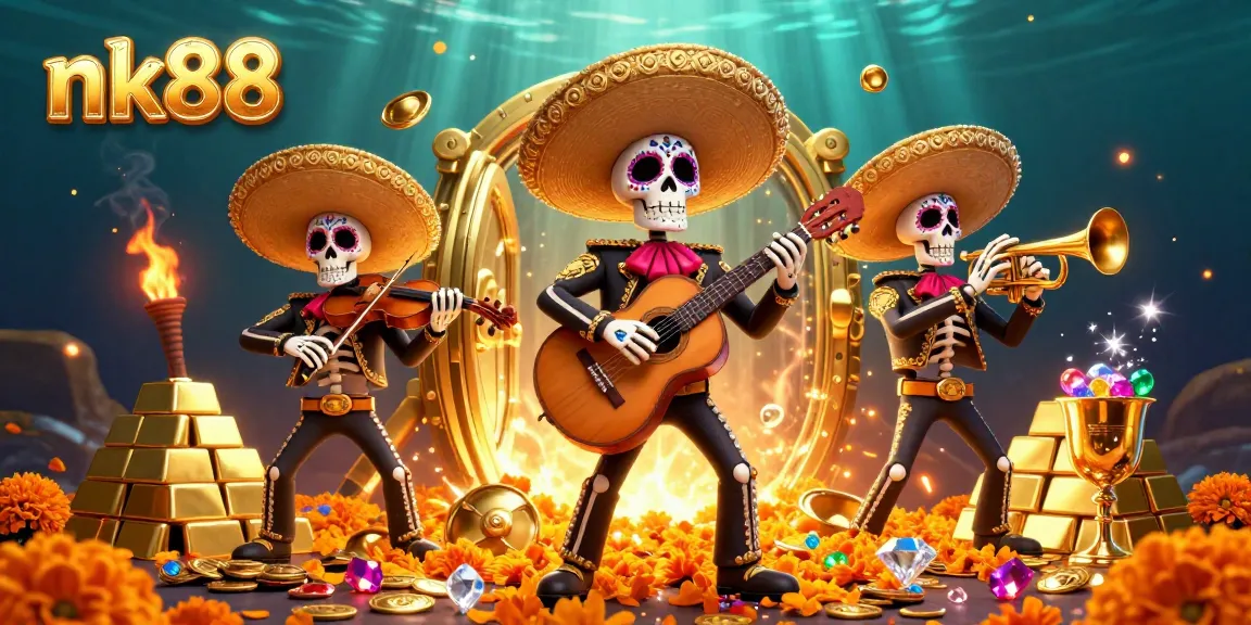 Experience thrilling wins at nk88 with mariachi musicians celebrating amidst treasures and jewels.