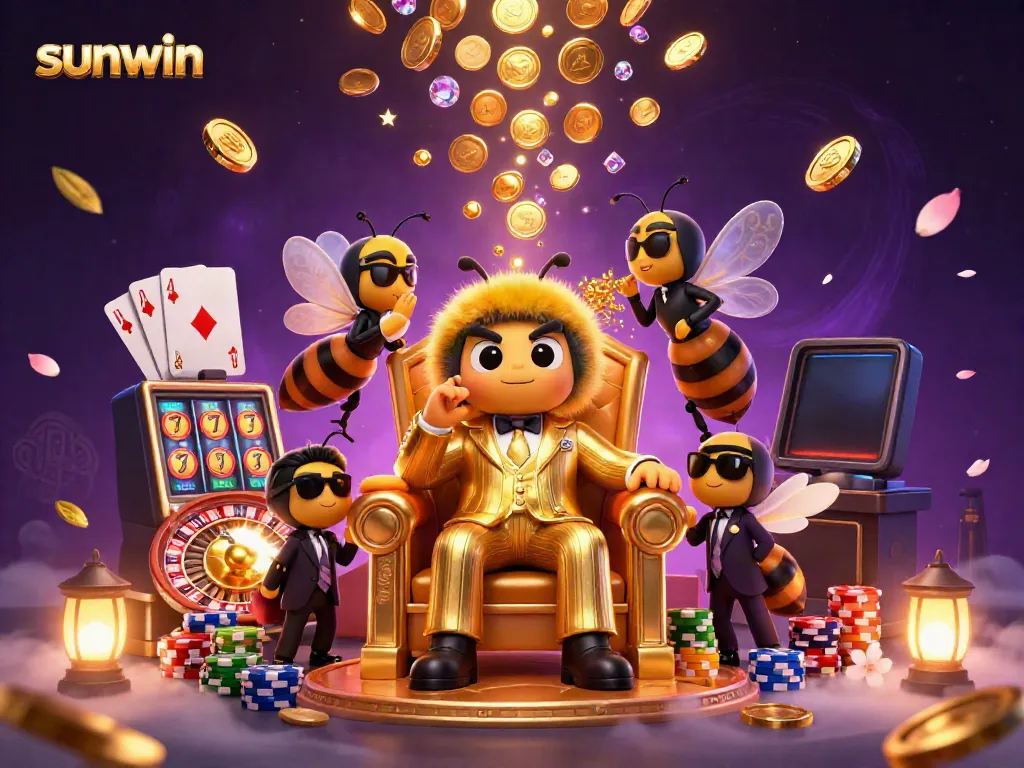 Experience thrilling action at Sunwin with a lively scene of a bumblebee mob boss presiding over a casino realm.