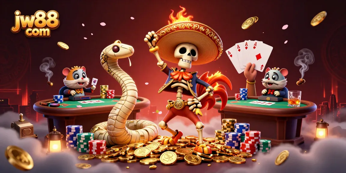 Celebrate big wins at jw88 com with a festive, lively 3D casino scene featuring dynamic gambling elements.