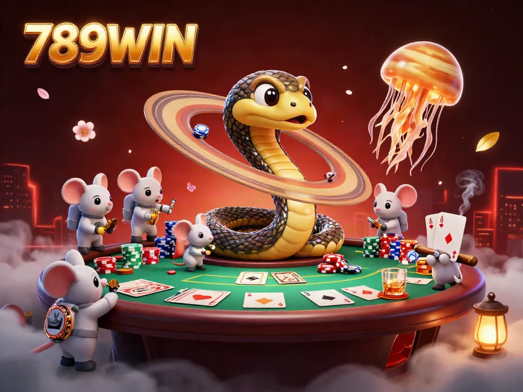 789WIN showcases an engaging cosmic casino scene with characters involved in vibrant gambling action.