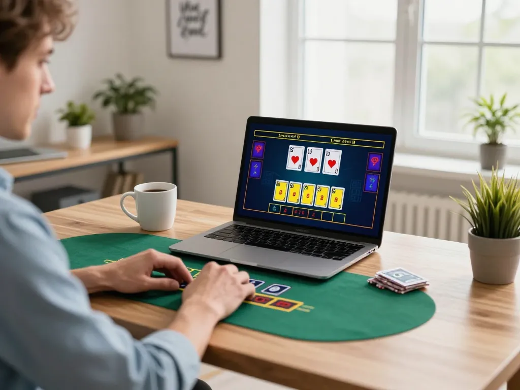 ee88 player placing a strategic bet during online blackjack session at home office
