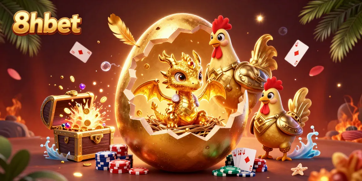 Experience thrilling moments at 8xbet with a 3D illustration of a golden dragon guarding a nest of poker chips.