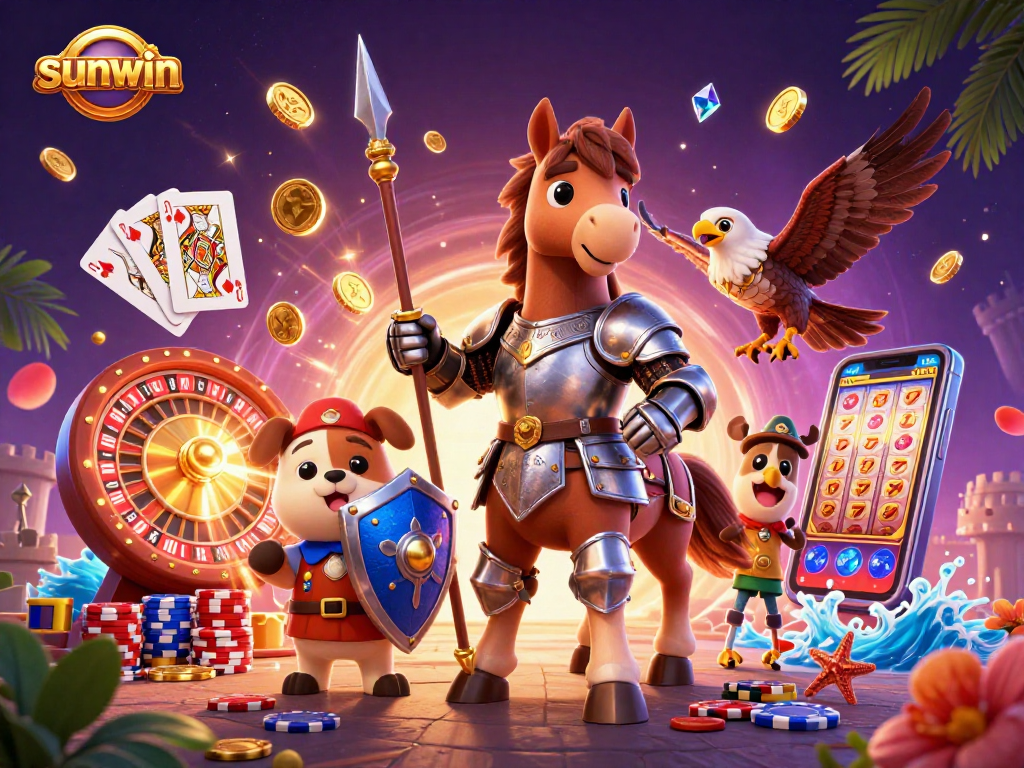 spin to win with sunwin's dynamic casino adventure featuring knight, squire, and falcon