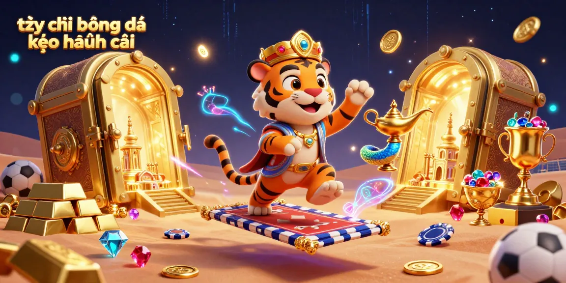 Bet on tỷ lệ bóng đá kèo nhà cái with a vibrant illustration of a tiger sultan and treasure.