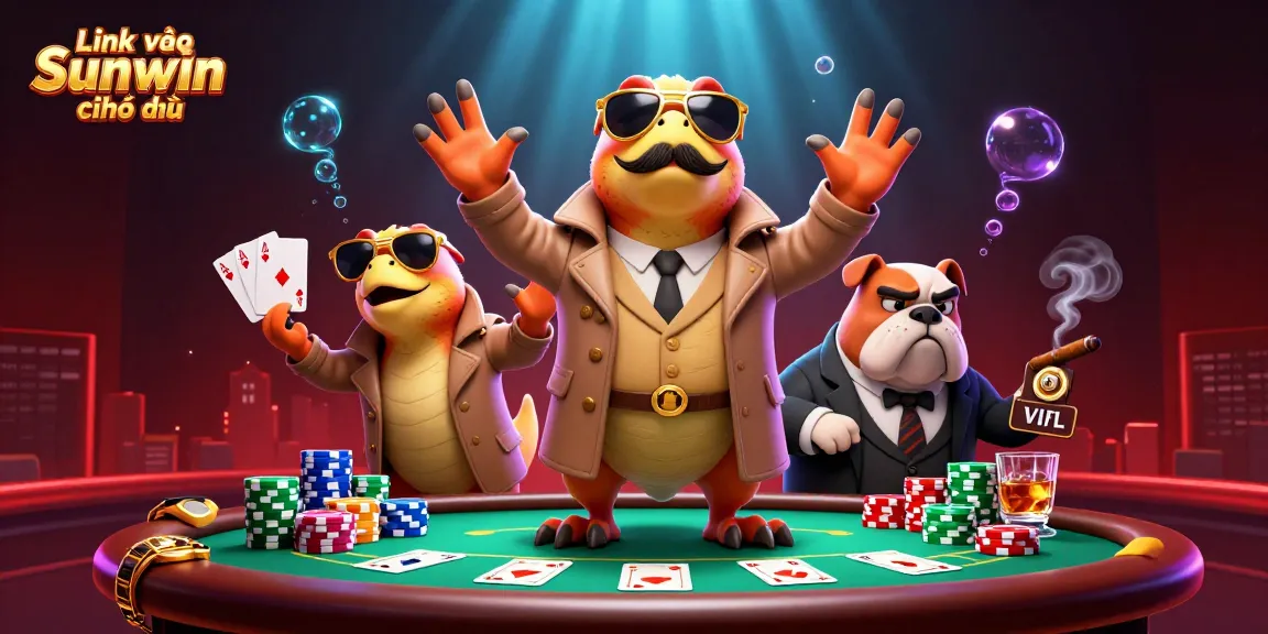 Join the fun at Link vào Sunwin chính thức with cartoon raptors entering a VIP casino!