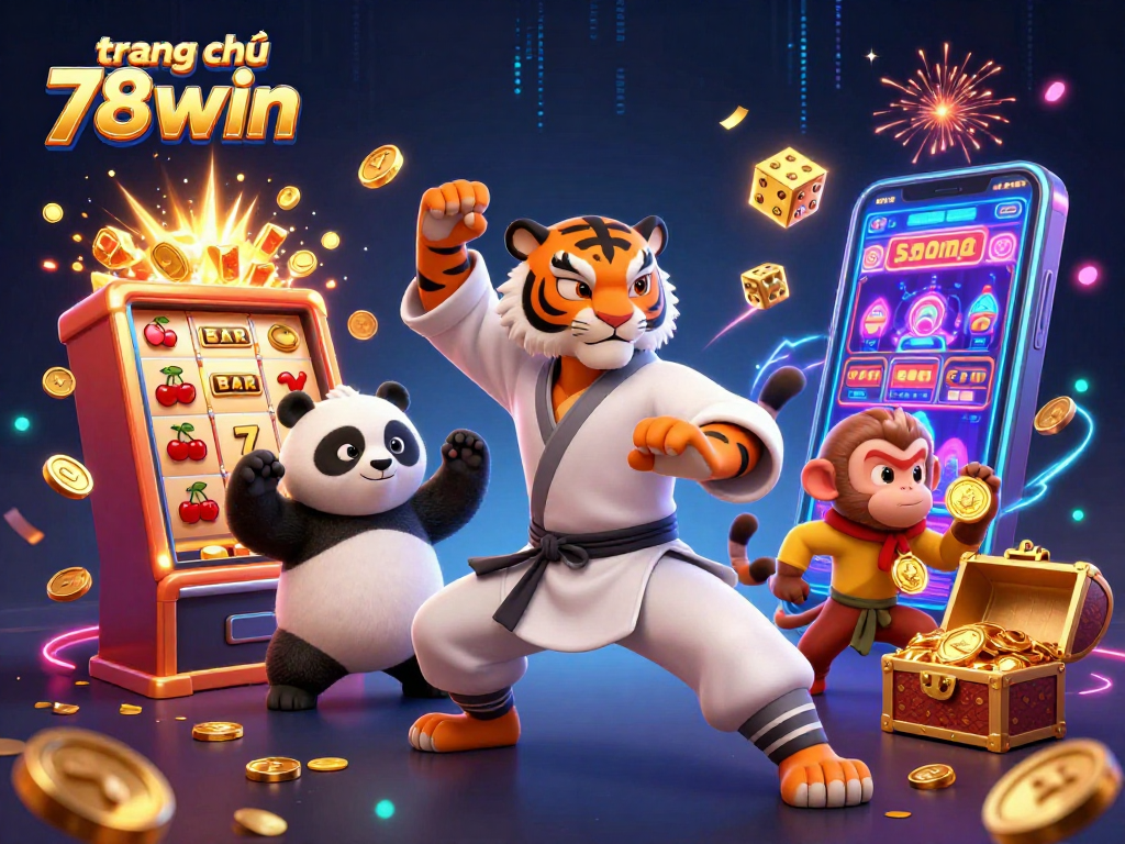 Experience the excitement of trang chủ 78win with 3D characters in a casino scene filled with thrilling game elements.