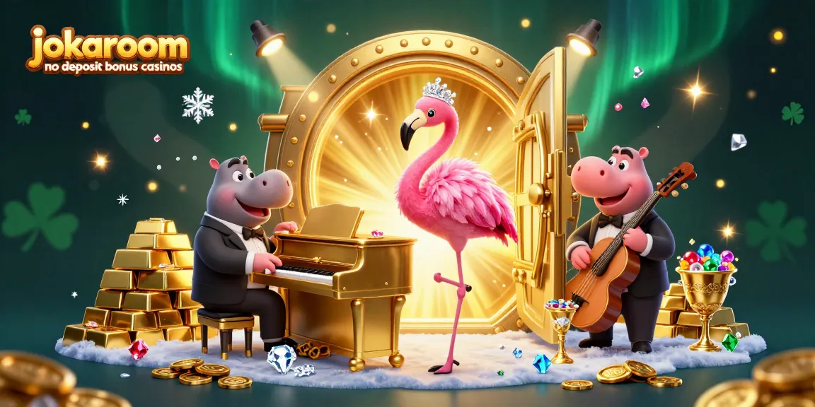 Experience the excitement of jokaroom no deposit bonus casinos in this vibrant 3D illustration showcasing a lively casino scene.