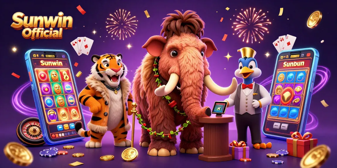 Experience excitement at Sunwin Official with a vibrant 3D casino scene featuring unique characters and dynamic gaming elements.