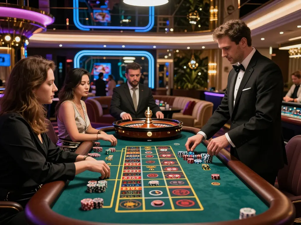 Pemain yang terlibat dalam permainan roulette yang mendebarkan di kasino yang meriah, merasakan kegembiraan dari opsi perjudian terbaik rokok88.