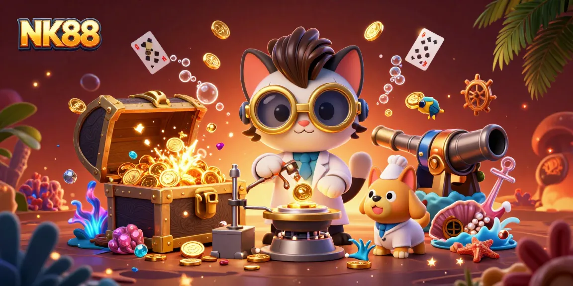 Experience the thrilling jackpot excitement at NK88 with this vibrant underwater casino illustration.
