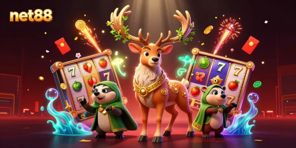 Experience vibrant casino excitement with net88's 3D characters and lucky game elements.