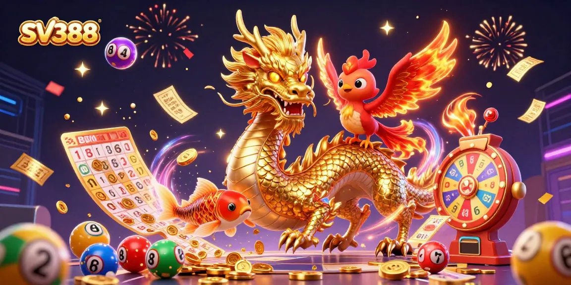 Engage in thrilling lottery draws with SV388's vibrant 3D dragon, phoenix, and koi fish scene.