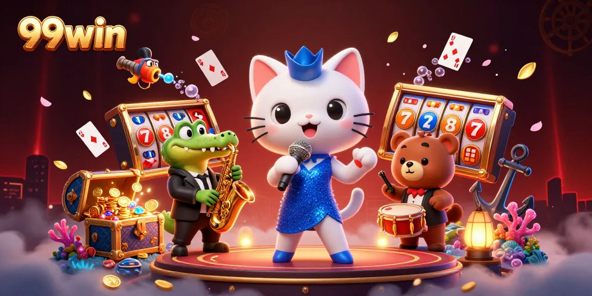 Experience thrilling gameplay action with the 99win brand through vibrant casino characters and elements.