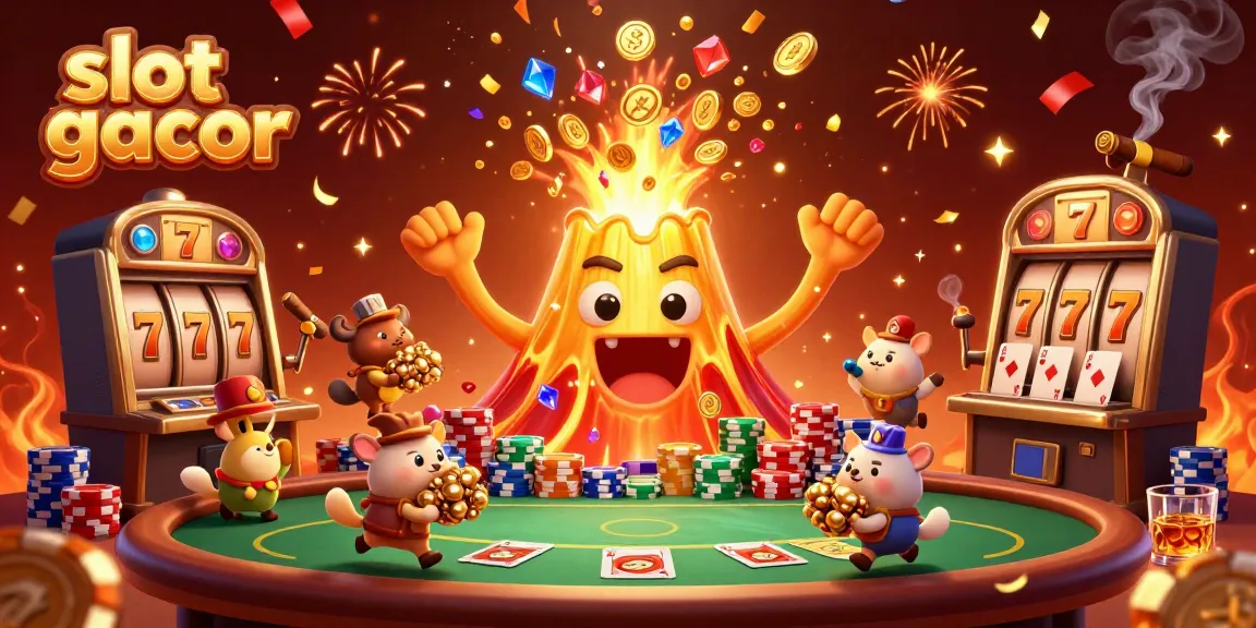Win big with slot gacor in this vibrant illustration showcasing thrilling casino action and treasures.