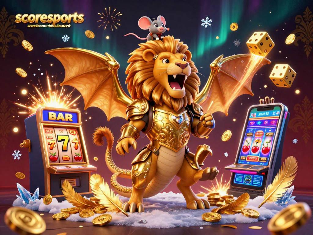 Scorerssportsbarandrestaurant celebrates thrilling wins with a vibrant 3D casino scene featuring unique characters and game elements.