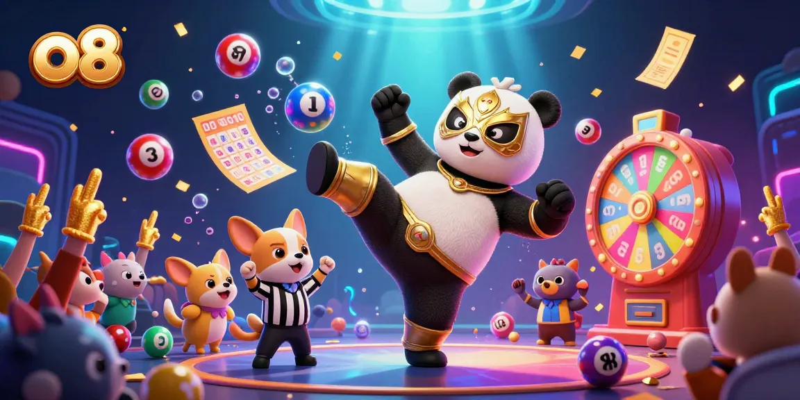 Experience exhilaration with o8 as the panda wrestler performs a flying kick and colorful balls bounce around.