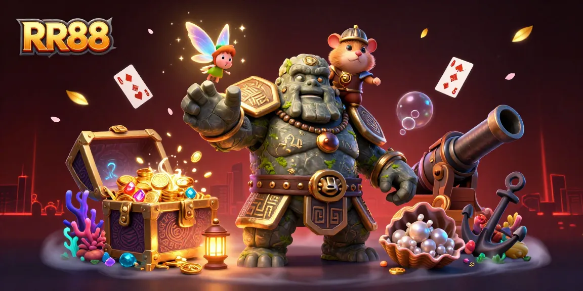 Experience RR88's vibrant casino adventure filled with magical characters, gold coins, and playful gaming elements.