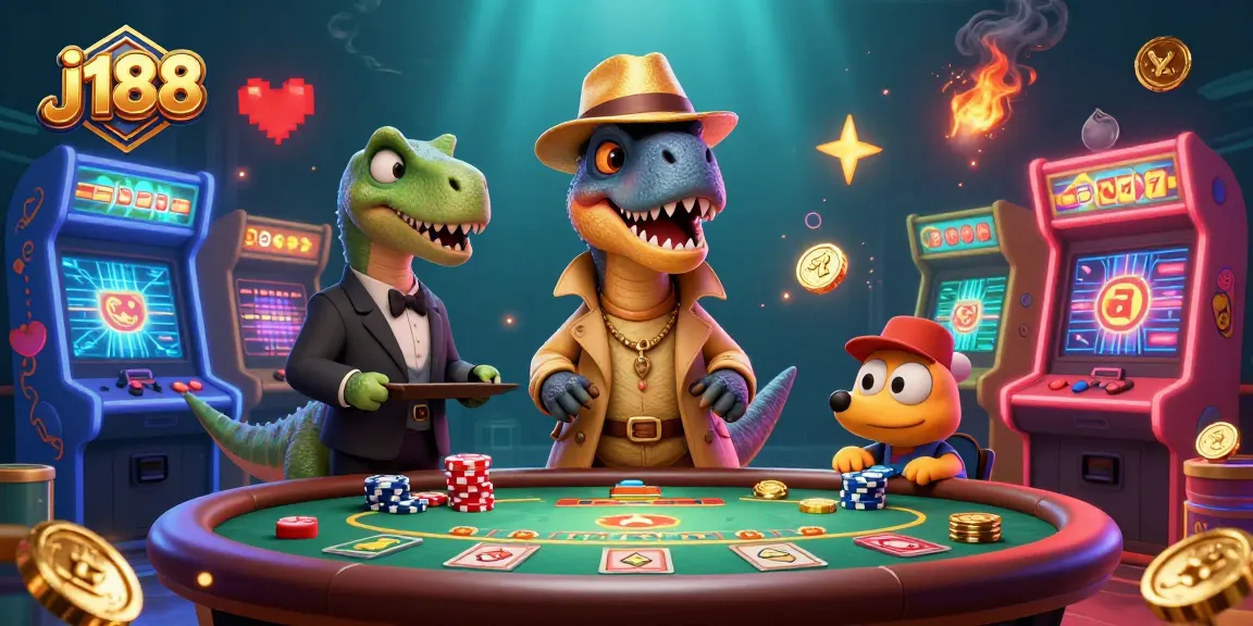 j188 velociraptor card counter masterfully sneaks chips at a blackjack table within a colorful casino.