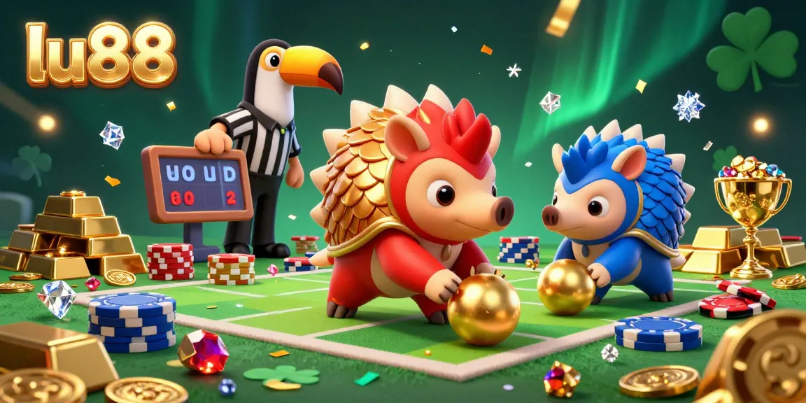 Join the excitement at lu88 with pangolins rolling through poker chips in a vibrant casino scene.
