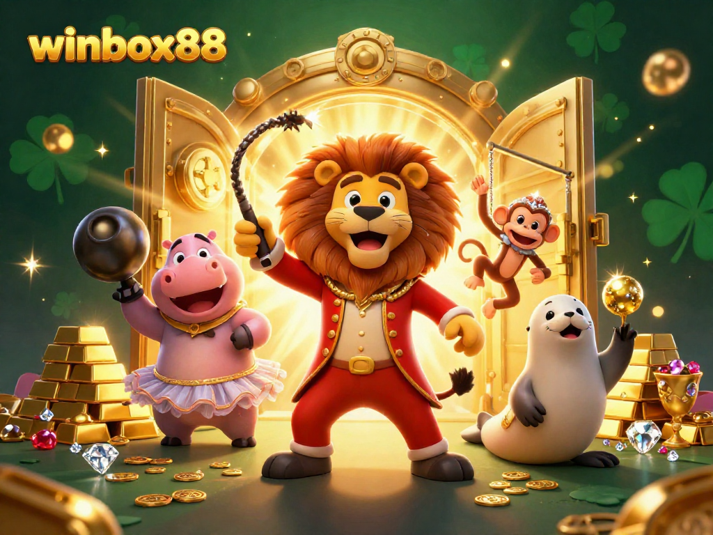 Experience winbox88's vibrant casino scene with entertaining characters and dazzling treasures.