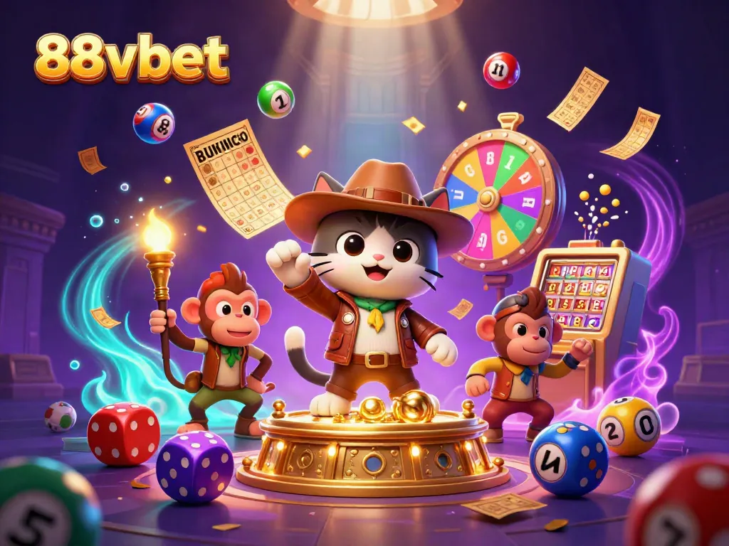 Engage with 88vbet's vibrant casino adventure featuring an archaeologist cat and dynamic gaming elements.