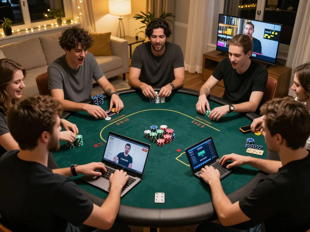 B52 club players strategizing in an exciting online poker session with virtual interactions.