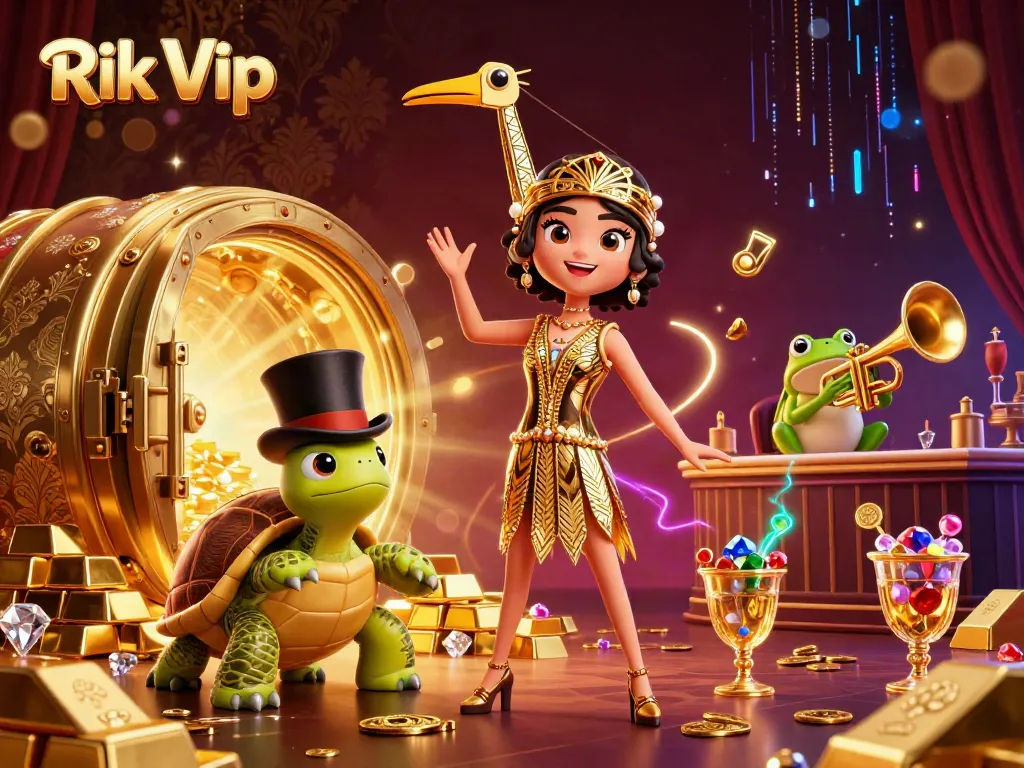 Experience the immersive atmosphere of Rik Vip with vibrant 3D elements, treasures, and animated characters.