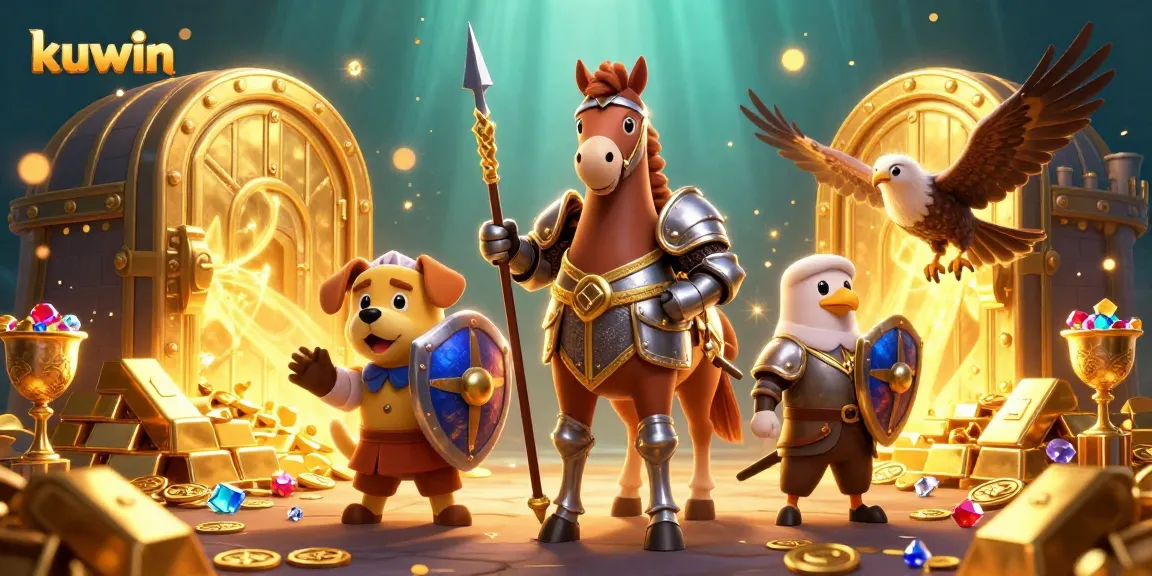 Kuwin gamers experience excitement with a knight and friends surrounded by dazzling casino treasures.