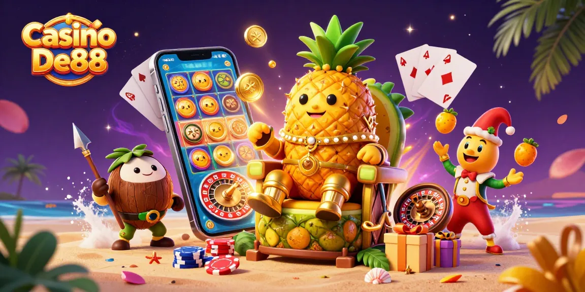 Experience Casino De88's vibrant gameplay with golden coins and animated characters in a dynamic casino scene.