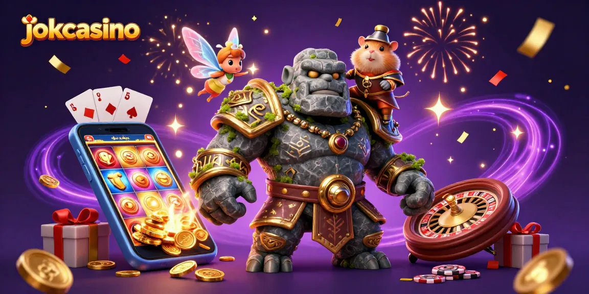 Experience the magic of jokacasino with a dynamic scene of animated characters and casino elements