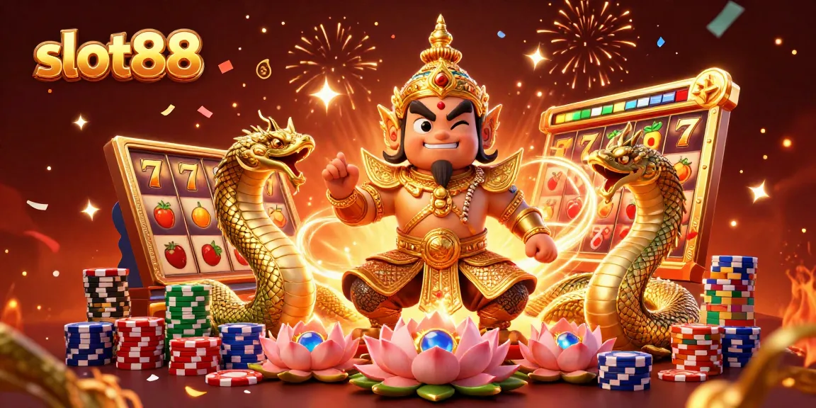 Spin the reels at slot88 with vibrant characters and dynamic celebration elements in a casino scene.