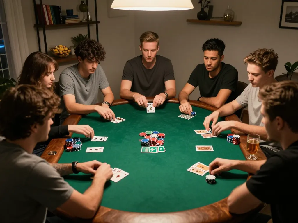 Play a thrilling game of poker during a warm home gathering, showcasing kèo nhà cái 88 strategies in action