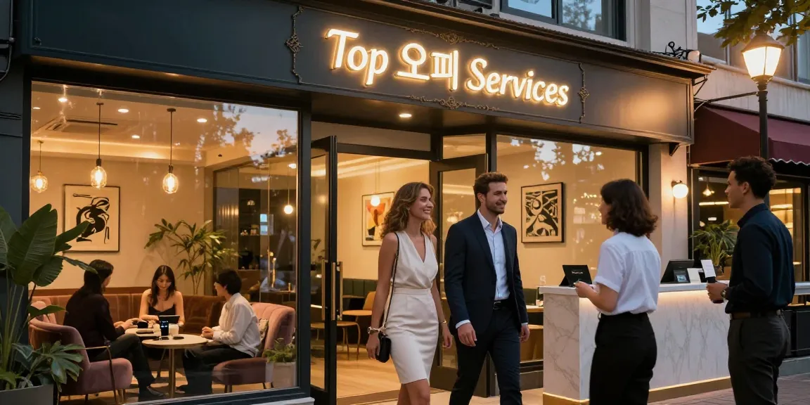 Luxurious 오피 service entrance with welcoming couple highlighting premium atmosphere and inviting decor.
