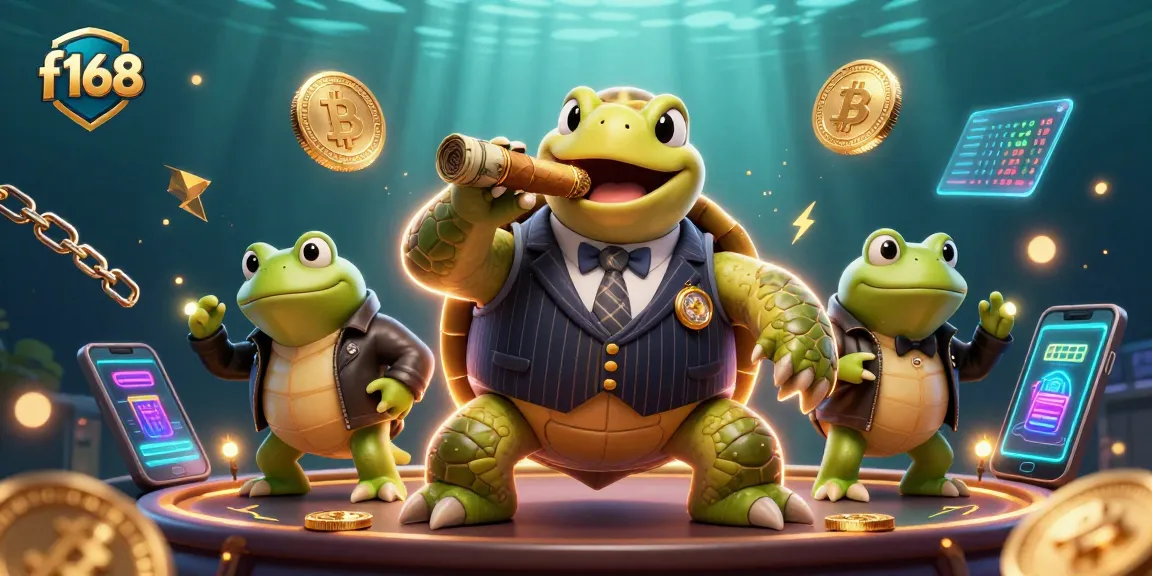 Engage with f168 for a high-stakes casino experience featuring a whimsical snapping turtle and bullfrog enforcers.