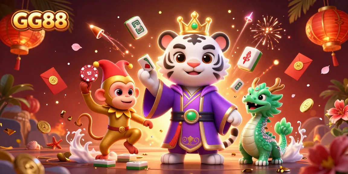 Experience dynamic gaming with GG88 as the elegant tiger reigns over colorful casino elements, embodying excitement.