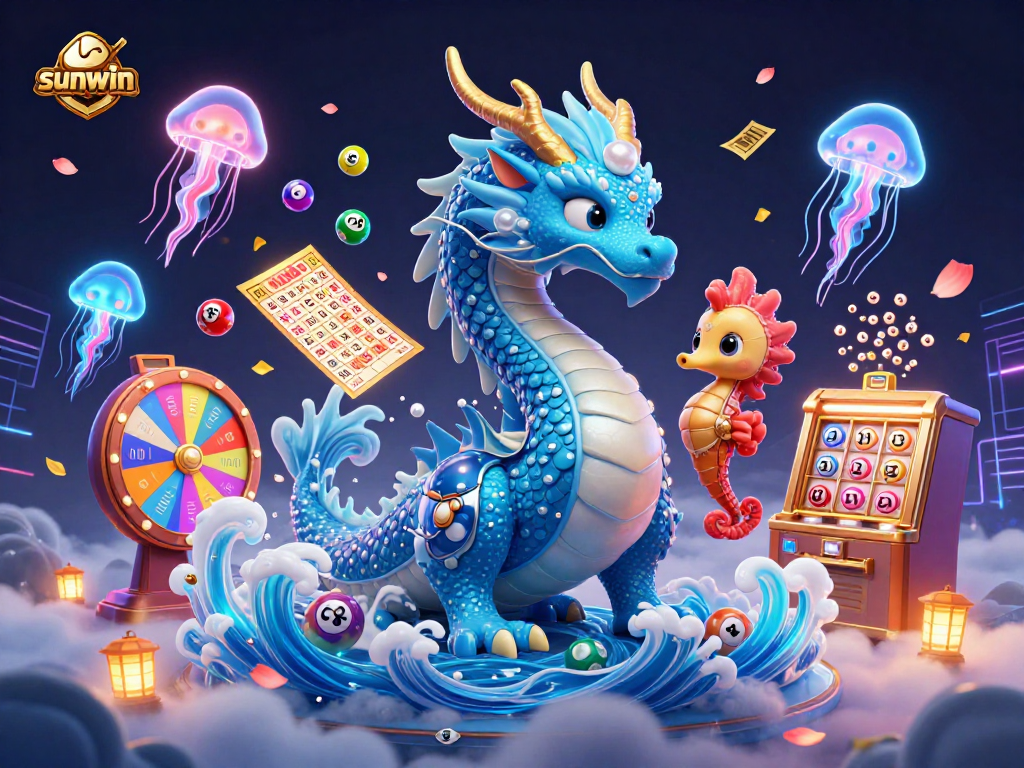Experience excitement at sunwin with enchanting lotto characters in a vibrant casino scene.