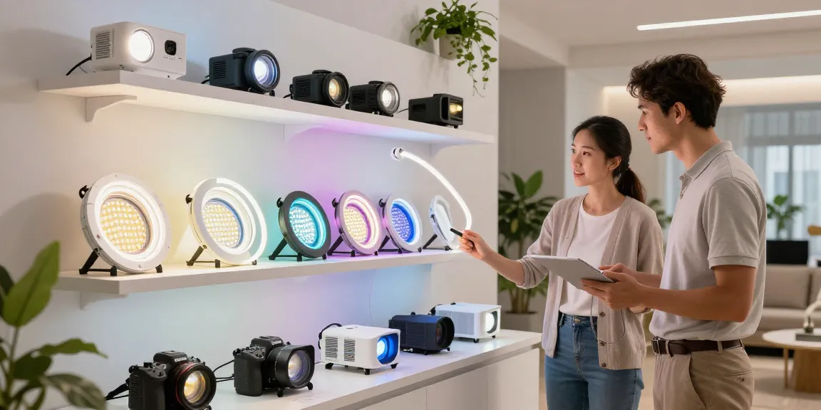 Aplică LED de calitate premium într-un showroom modern, evidențiind produsele inovatoare.