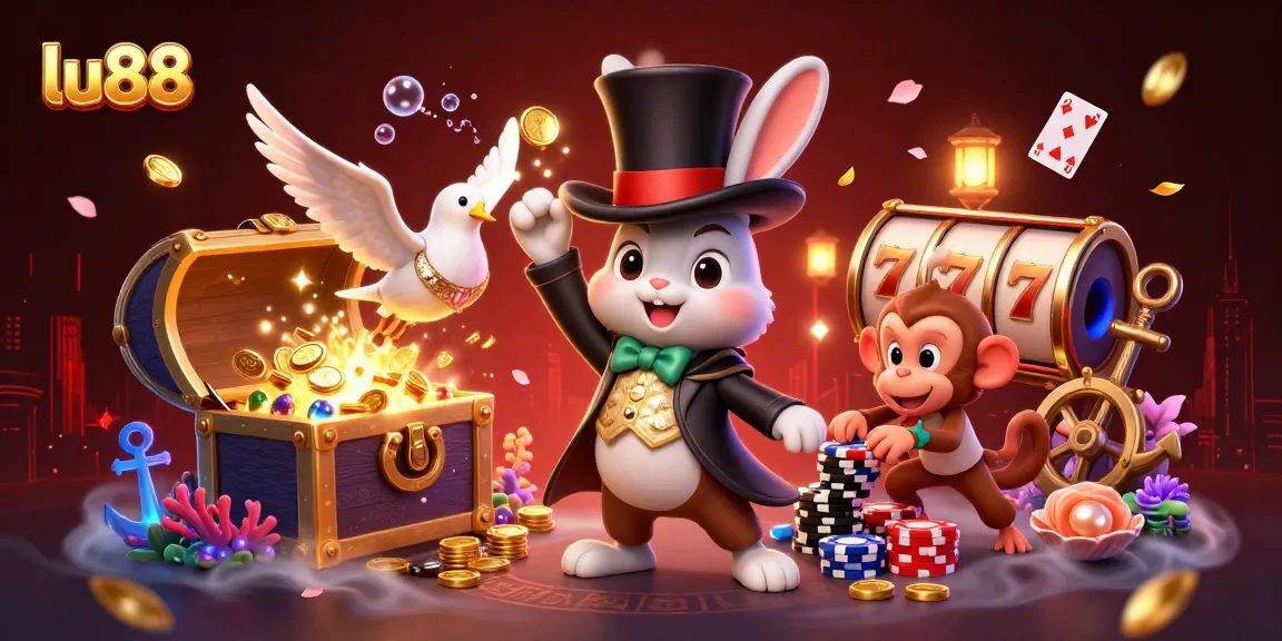 Immerse yourself in the excitement of lu88 as the magician rabbit dazzles with golden coins and vibrant casino elements.